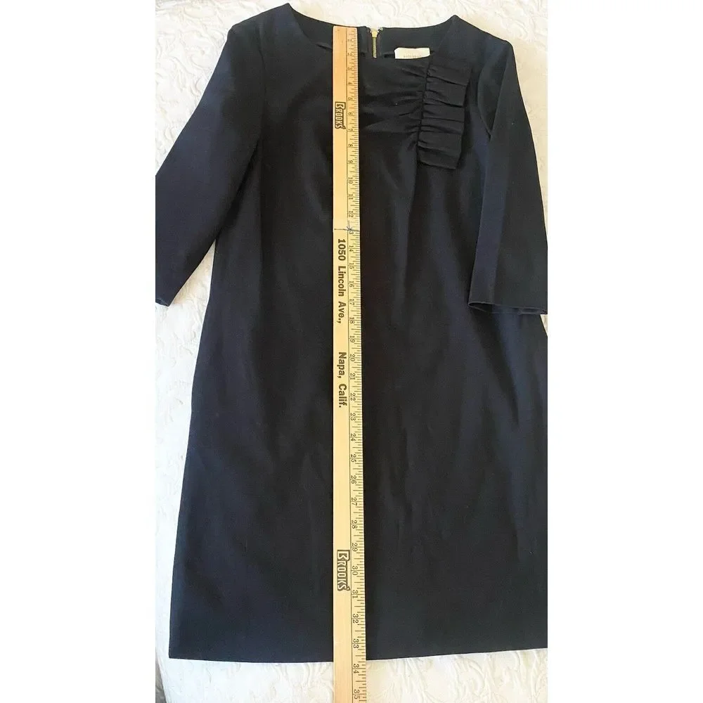 Kate‎ Spade Dress Women 4 Black Excellent 3/4 Sleeve Pleated Neck Ponte Sheath